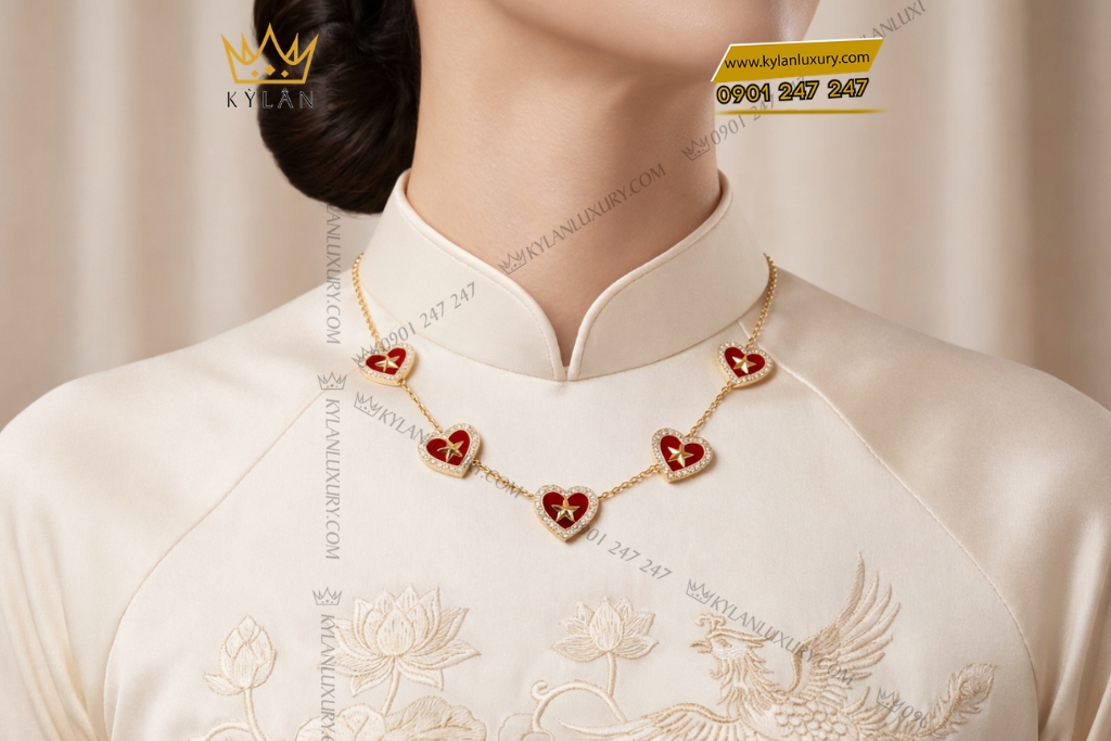 Dây chuyền trái tim đính ngôi sao vàng Au750 và kim cương
