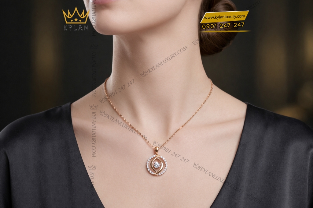 Kỳ Lân Luxury Day chuyen vang hong Au750 dinh kim cuong 10 2 Dây chuyền vàng hồng Au750 đính kim cương