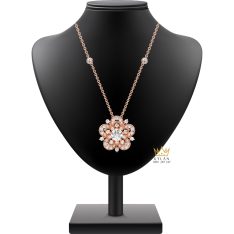 Dây chuyền vàng hồng Au750 đính kim cương