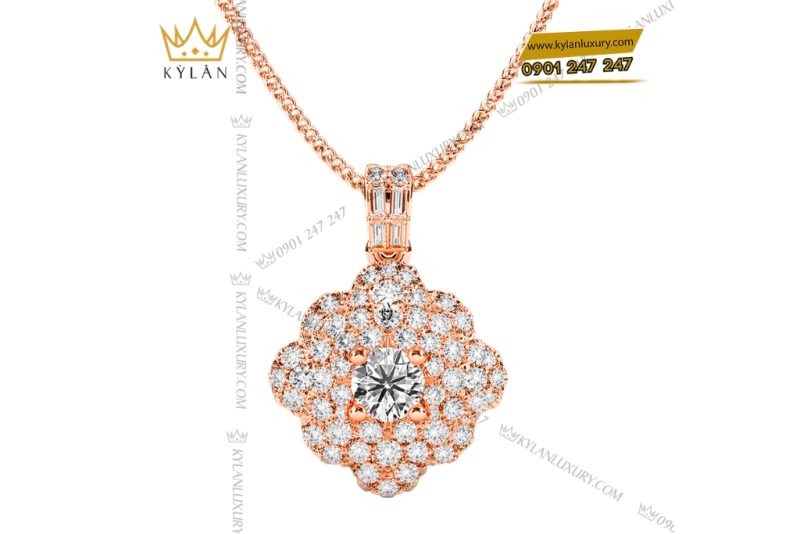 Dây chuyền vàng hồng Au750 đính kim cương