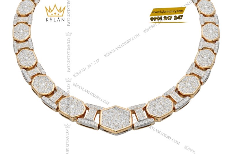 Dây chuyền vàng hồng Au750 đính kim cương