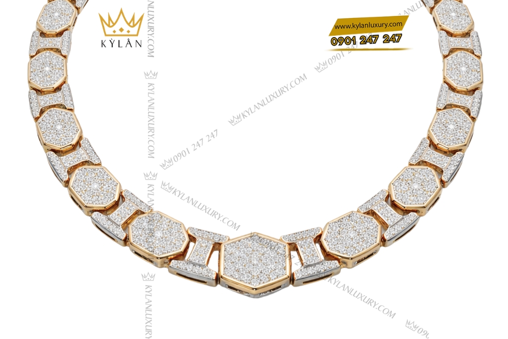 Dây chuyền vàng hồng Au750 đính kim cương