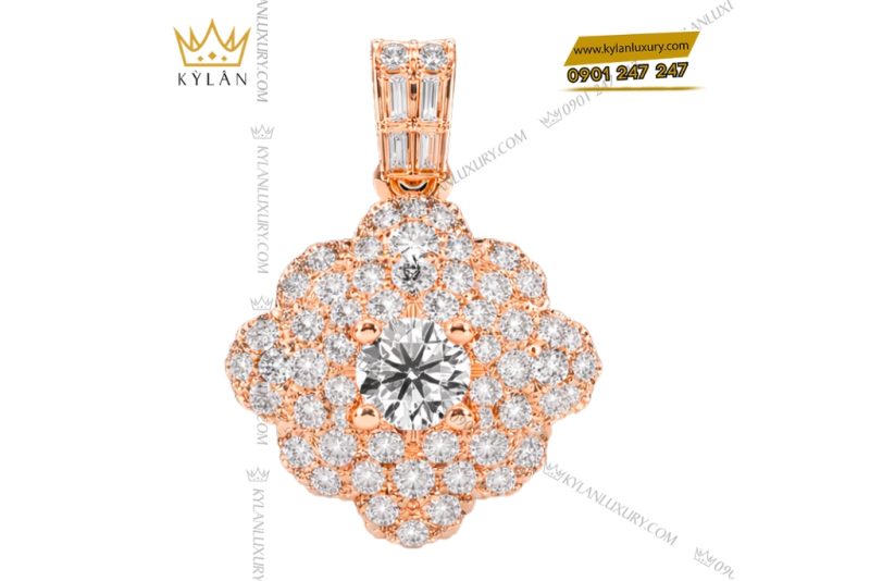 Dây chuyền vàng hồng Au750 đính kim cương