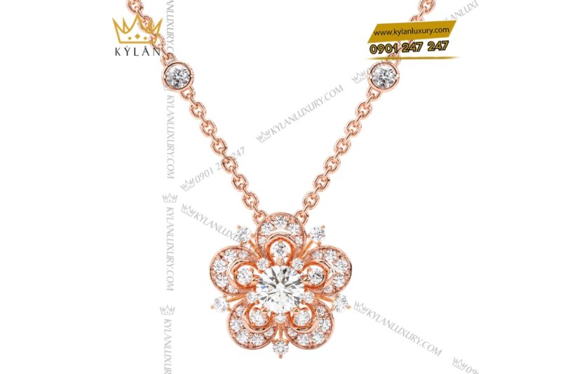 Dây chuyền vàng hồng Au750 đính kim cương