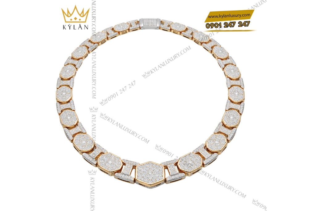 Dây chuyền vàng hồng Au750 đính kim cương