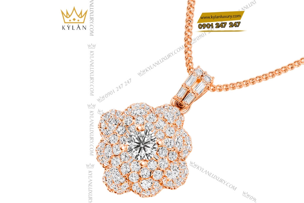 Dây chuyền vàng hồng Au750 đính kim cương