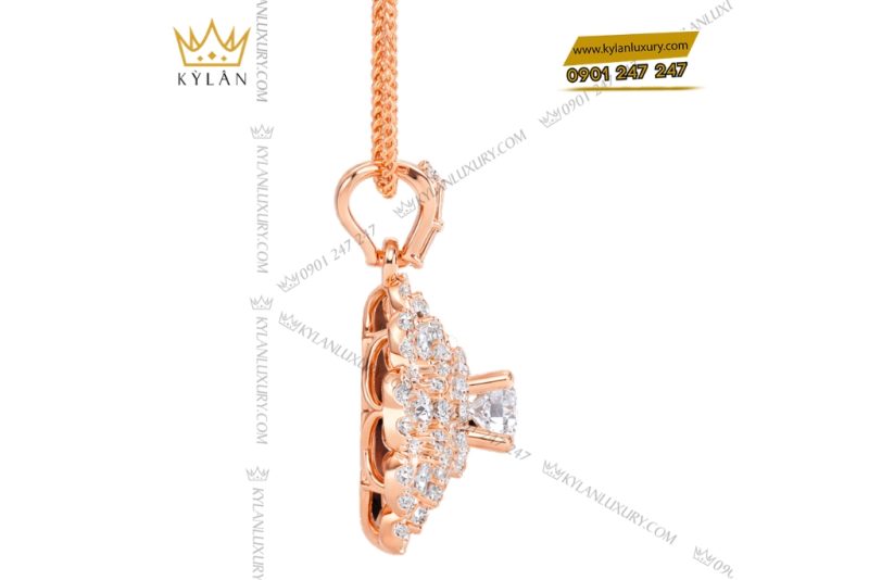 Dây chuyền vàng hồng Au750 đính kim cương