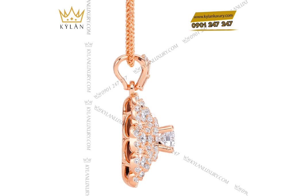 Dây chuyền vàng hồng Au750 đính kim cương
