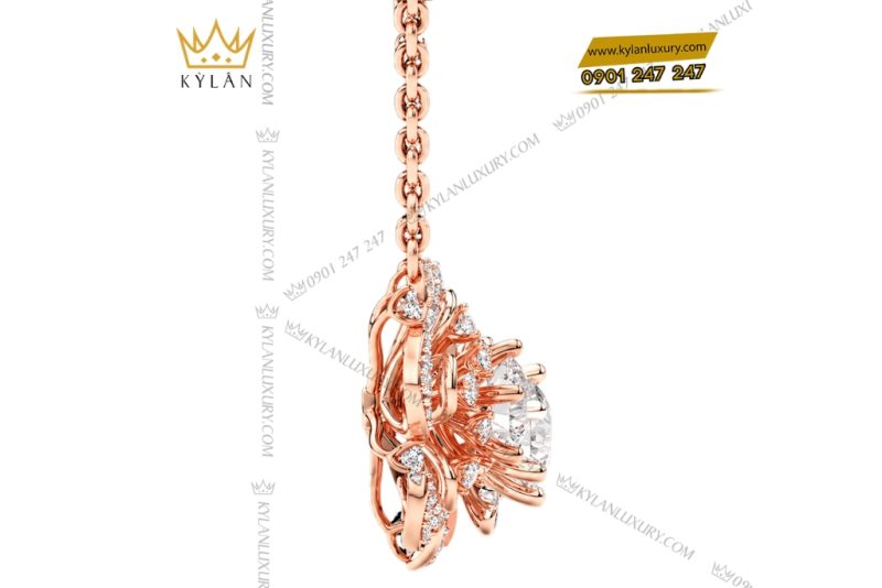 Dây chuyền vàng hồng Au750 đính kim cương