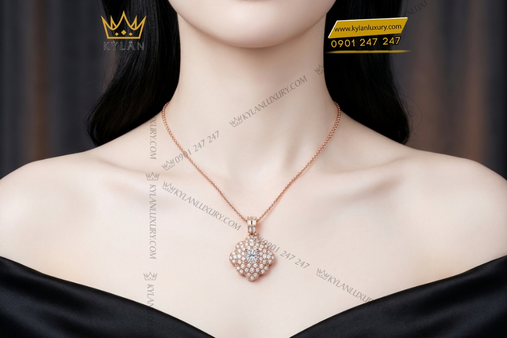 Kỳ Lân Luxury Day chuyen vang hong Au750 dinh kim cuong 16 1 Dây chuyền vàng hồng Au750 đính kim cương