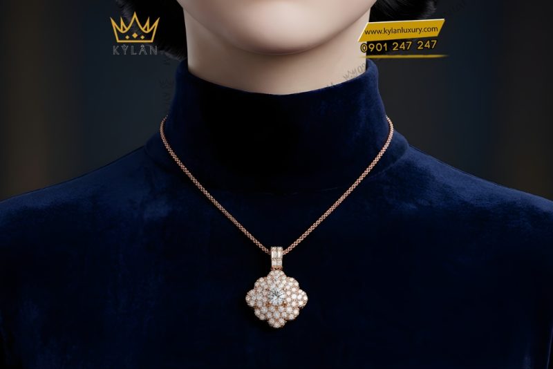 Dây chuyền vàng hồng Au750 đính kim cương