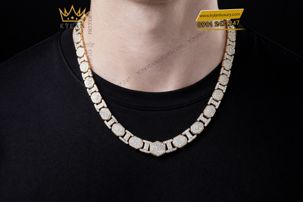 Dây chuyền vàng hồng Au750 đính kim cương