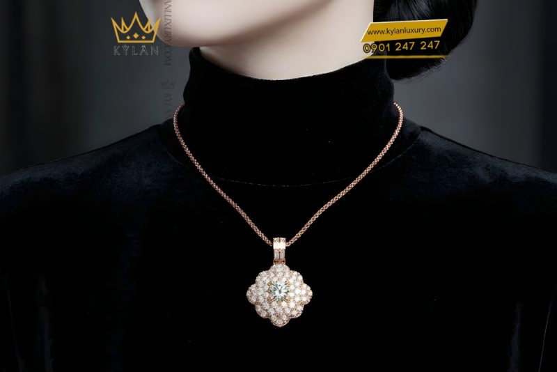 Dây chuyền vàng hồng Au750 đính kim cương