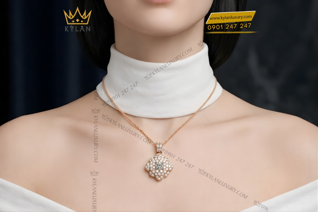 Kỳ Lân Luxury Day chuyen vang hong Au750 dinh kim cuong 19 1 Dây chuyền vàng hồng Au750 đính kim cương