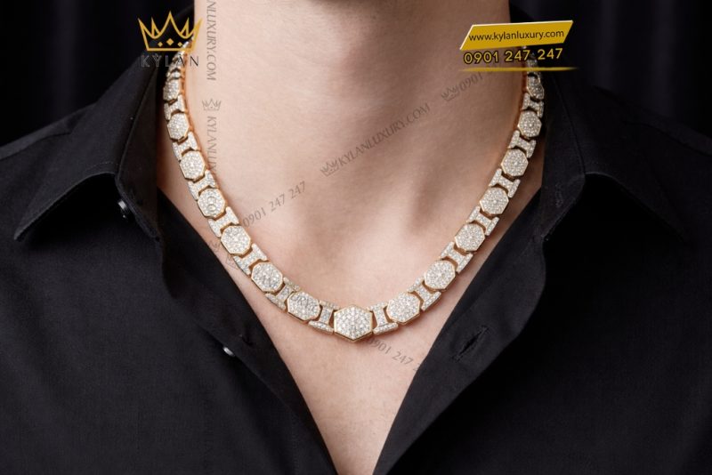 Dây chuyền vàng hồng Au750 đính kim cương