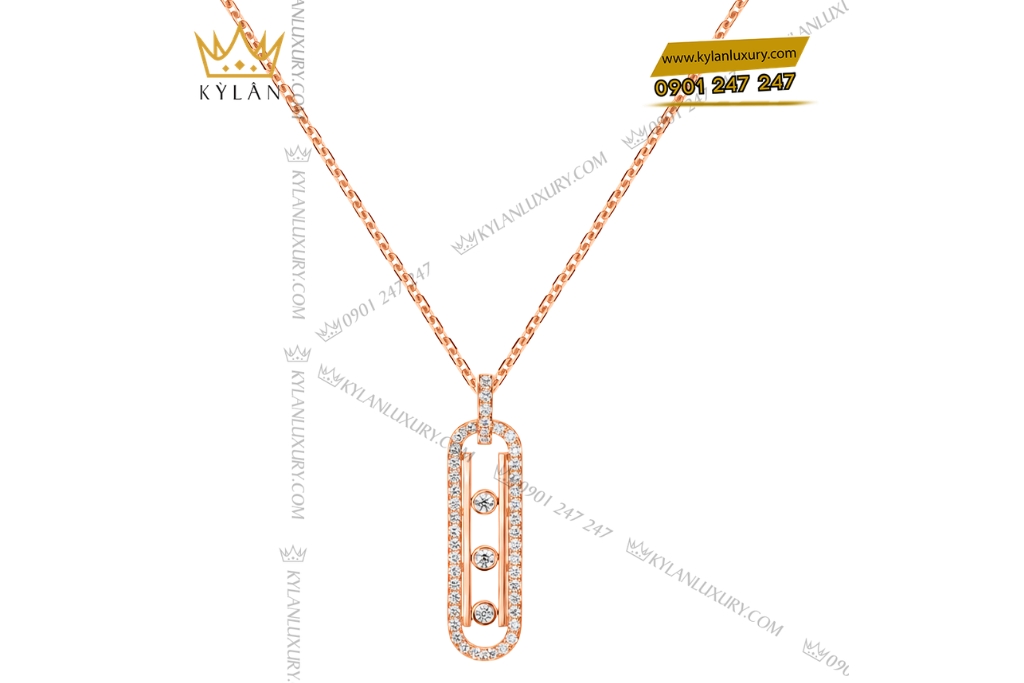 Dây chuyền vàng hồng Au750 đính kim cương