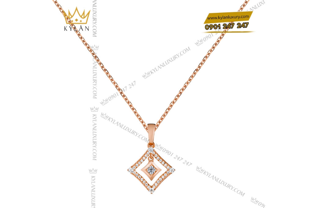 Dây chuyền vàng hồng Au750 đính kim cương