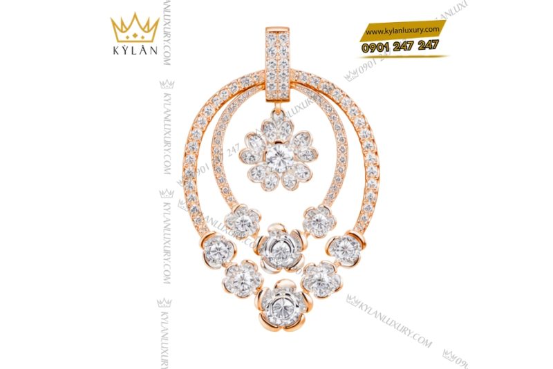 Dây chuyền vàng hồng Au750 đính kim cương