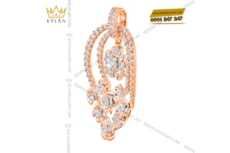Dây chuyền vàng hồng Au750 đính kim cương
