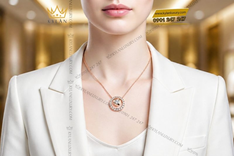 Dây chuyền vàng hồng Au750 đính kim cương