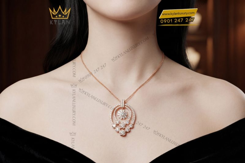Dây chuyền vàng hồng Au750 đính kim cương