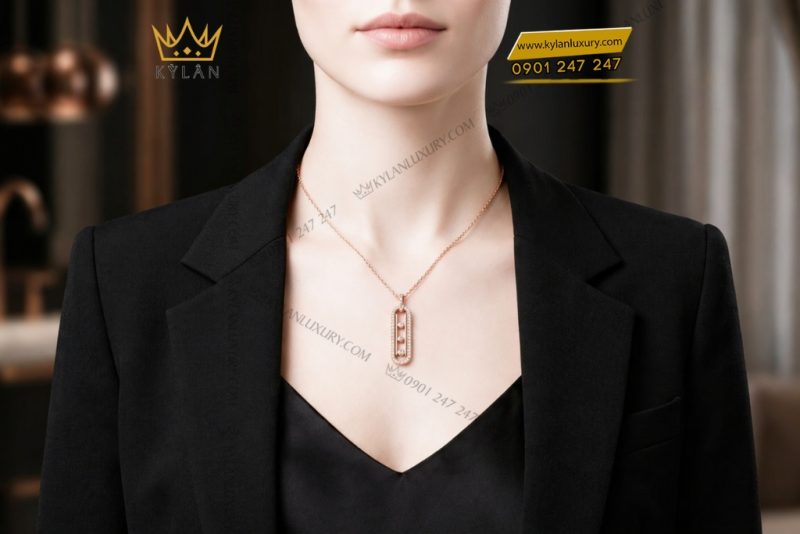 Dây chuyền vàng hồng Au750 đính kim cương