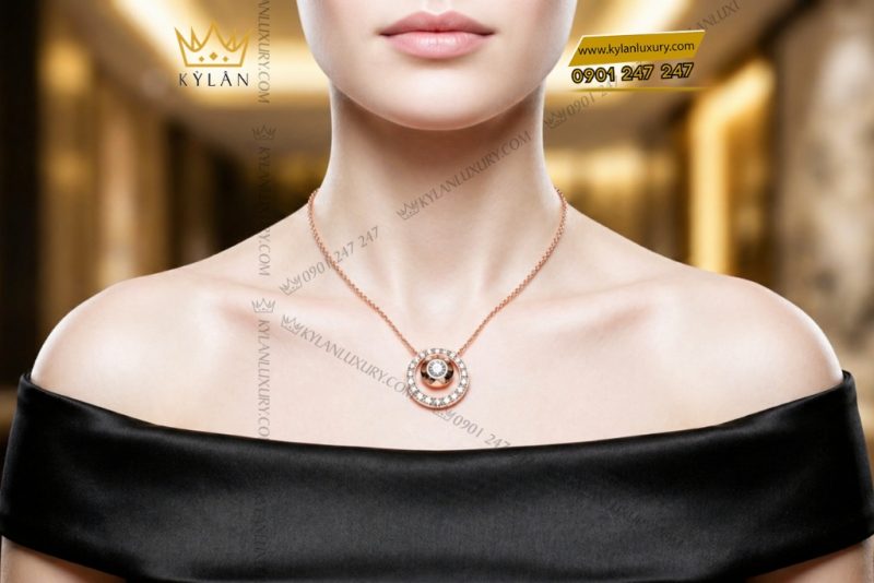 Dây chuyền vàng hồng Au750 đính kim cương