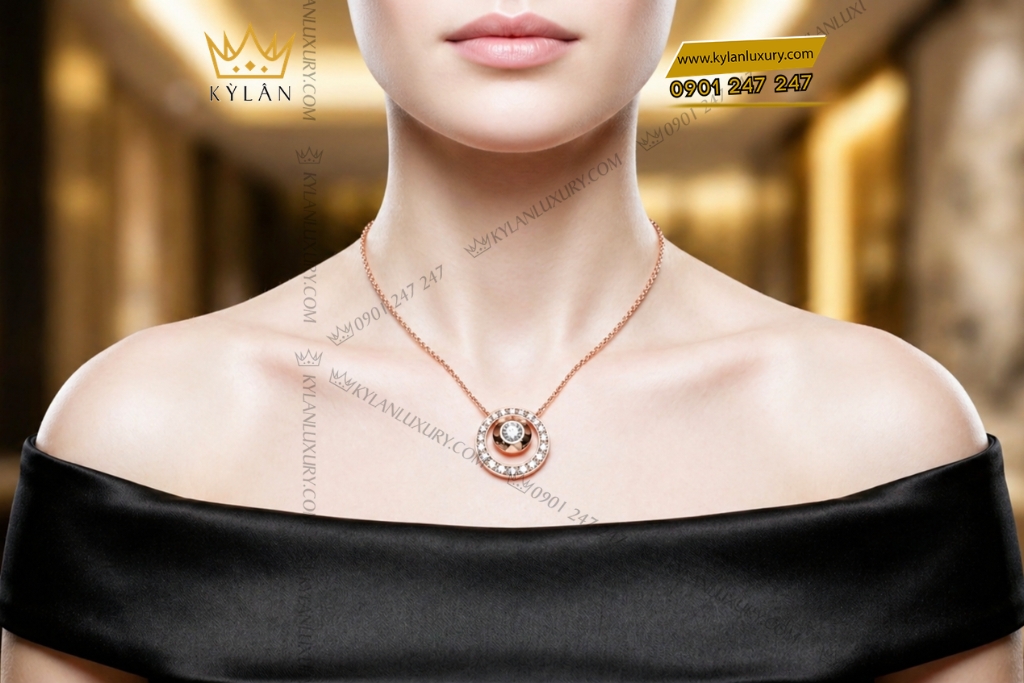 Kỳ Lân Luxury Day chuyen vang hong Au750 dinh kim cuong 7 4 Dây chuyền vàng hồng Au750 đính kim cương