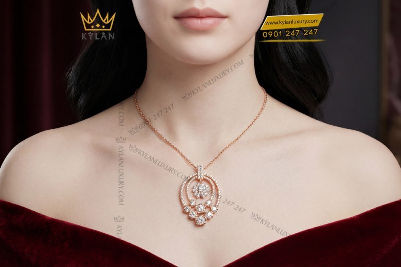Dây chuyền vàng hồng Au750 đính kim cương