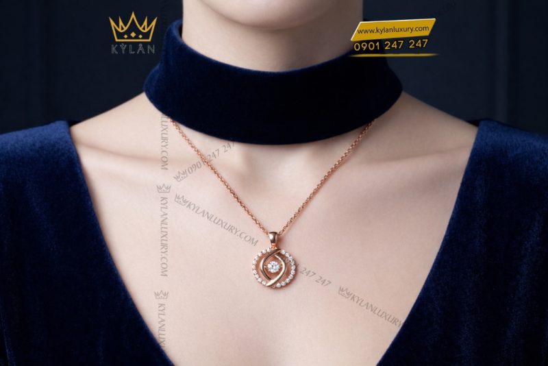 Dây chuyền vàng hồng Au750 đính kim cương