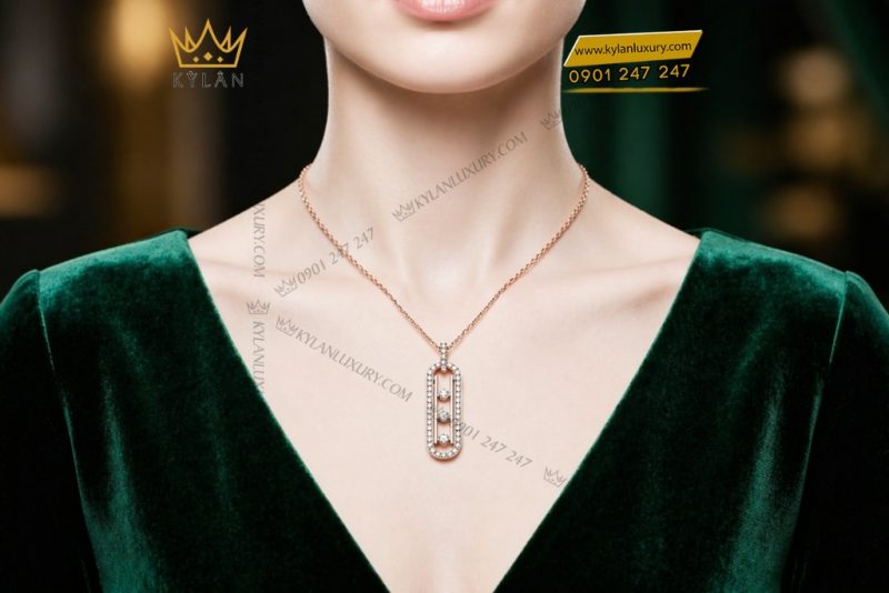 Dây chuyền vàng hồng Au750 đính kim cương