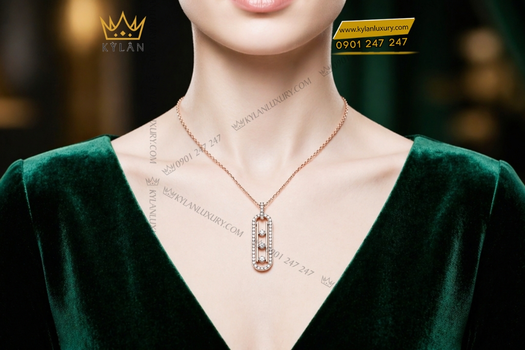 Kỳ Lân Luxury Day chuyen vang hong Au750 dinh kim cuong 8 3 Dây chuyền vàng hồng Au750 đính kim cương