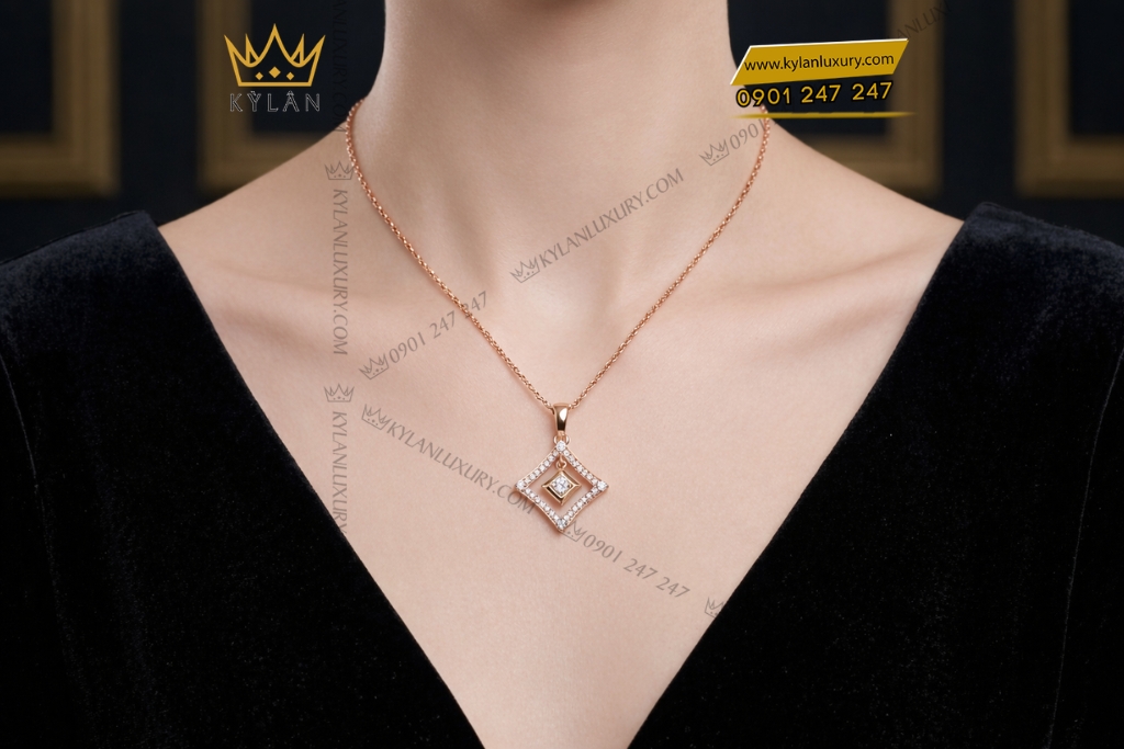 Dây chuyền vàng hồng Au750 đính kim cương