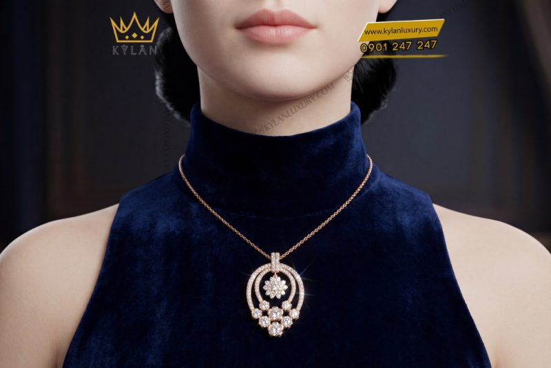 Dây chuyền vàng hồng Au750 đính kim cương