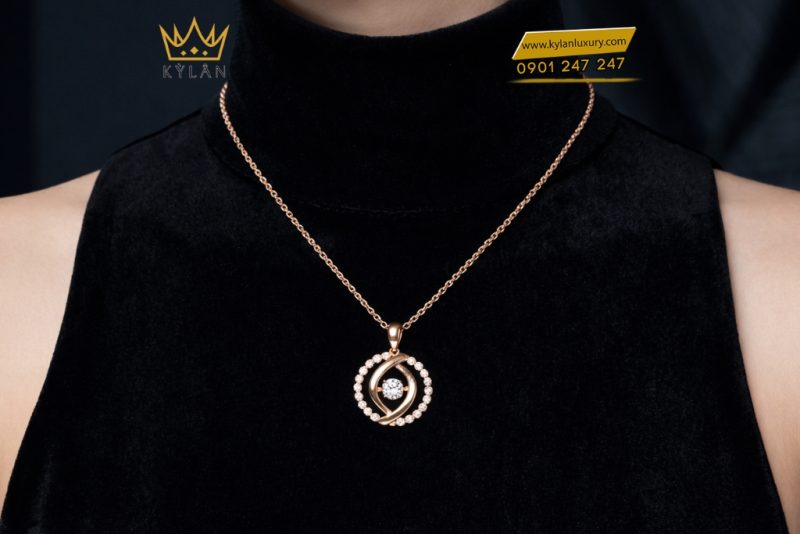 Dây chuyền vàng hồng Au750 đính kim cương