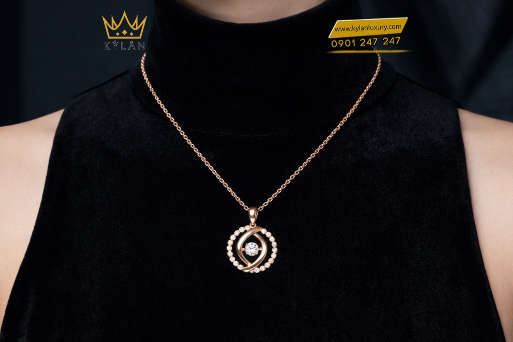 Dây chuyền vàng hồng Au750 đính kim cương