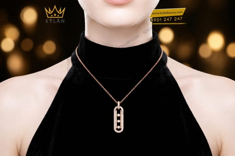 Dây chuyền vàng hồng Au750 đính kim cương