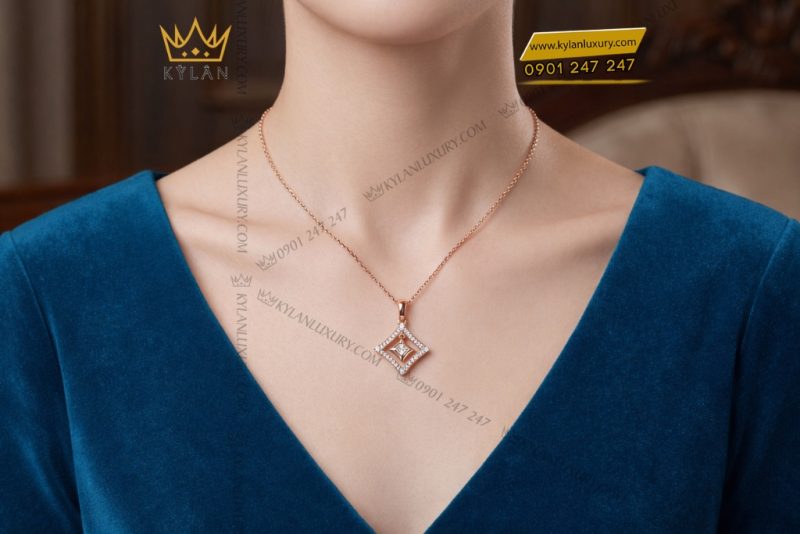 Dây chuyền vàng hồng Au750 đính kim cương