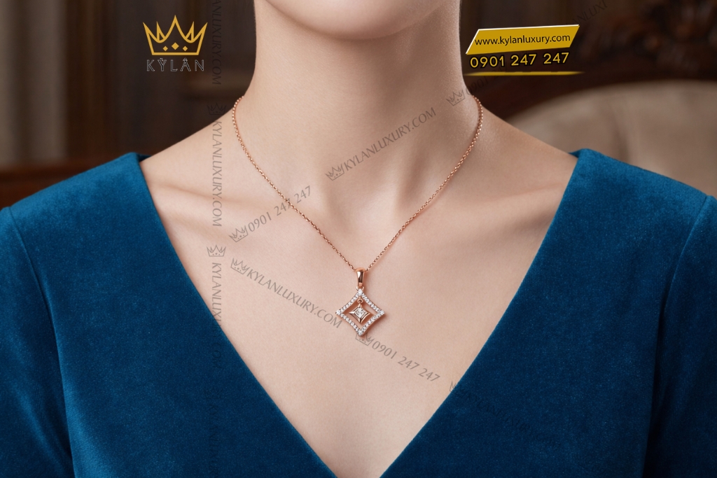 Kỳ Lân Luxury Day chuyen vang hong Au750 dinh kim cuong 9 Dây chuyền vàng hồng Au750 đính kim cương