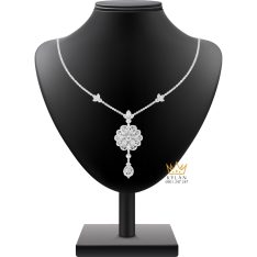 Dây chuyền vàng trắng Au750 đính kim cương