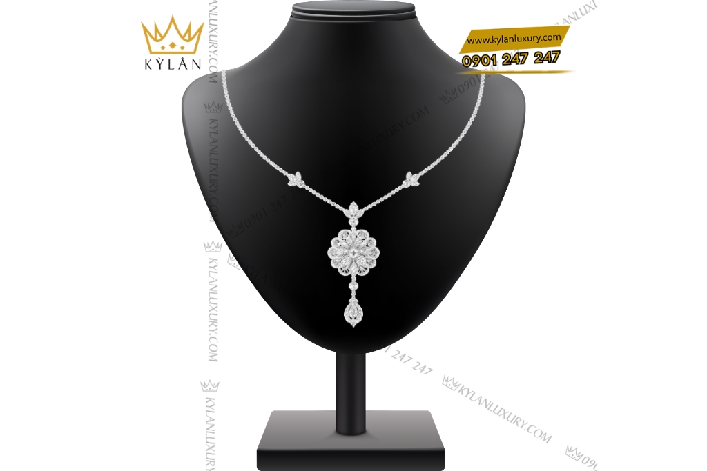 Kỳ Lân Luxury Day chuyen vang trang Au750 dinh kim cuong 2 Dây chuyền vàng trắng Au750 đính kim cương