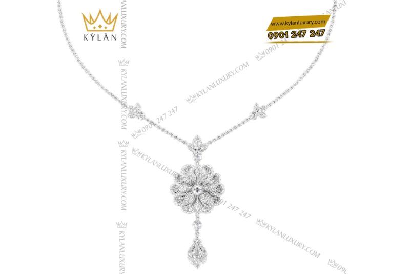 Dây chuyền vàng trắng Au750 đính kim cương