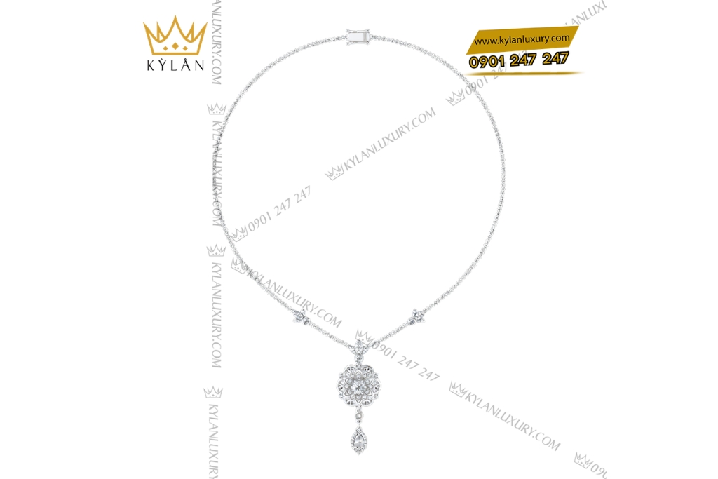 Dây chuyền vàng trắng Au750 đính kim cương