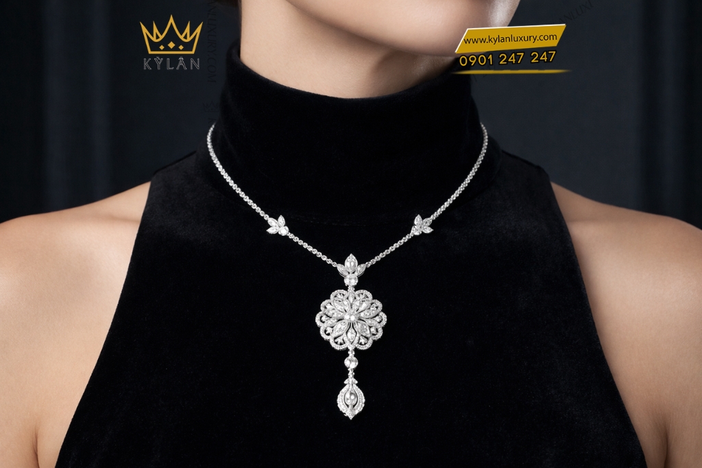 Kỳ Lân Luxury Day chuyen vang trang Au750 dinh kim cuong 9 Dây chuyền vàng trắng Au750 đính kim cương