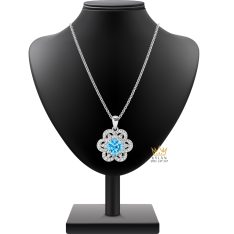 Dây chuyền vàng trắng Au750 đính kim cương và đá Topaz