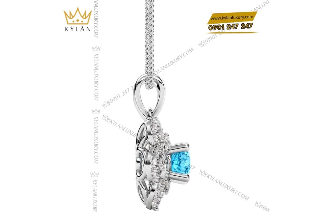 Dây chuyền vàng trắng Au750 đính kim cương và đá Topaz