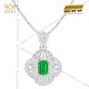 Dây chuyền vàng trắng Au750 đính kim cương và đá lục bảo