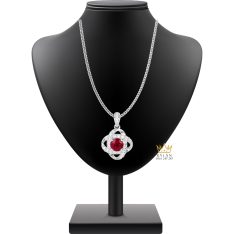 Dây chuyền vàng trắng Au750 đính kim cương và đá sapphire đỏ