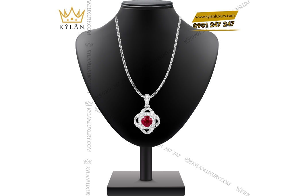 Kỳ Lân Luxury Day chuyen vang trang Au750 dinh kim cuong va da quy do 2 Dây chuyền vàng trắng Au750 đính kim cương và đá sapphire đỏ
