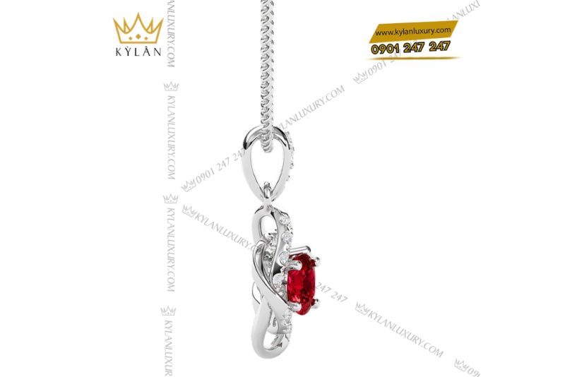 Dây chuyền vàng trắng Au750 đính kim cương và đá sapphire đỏ